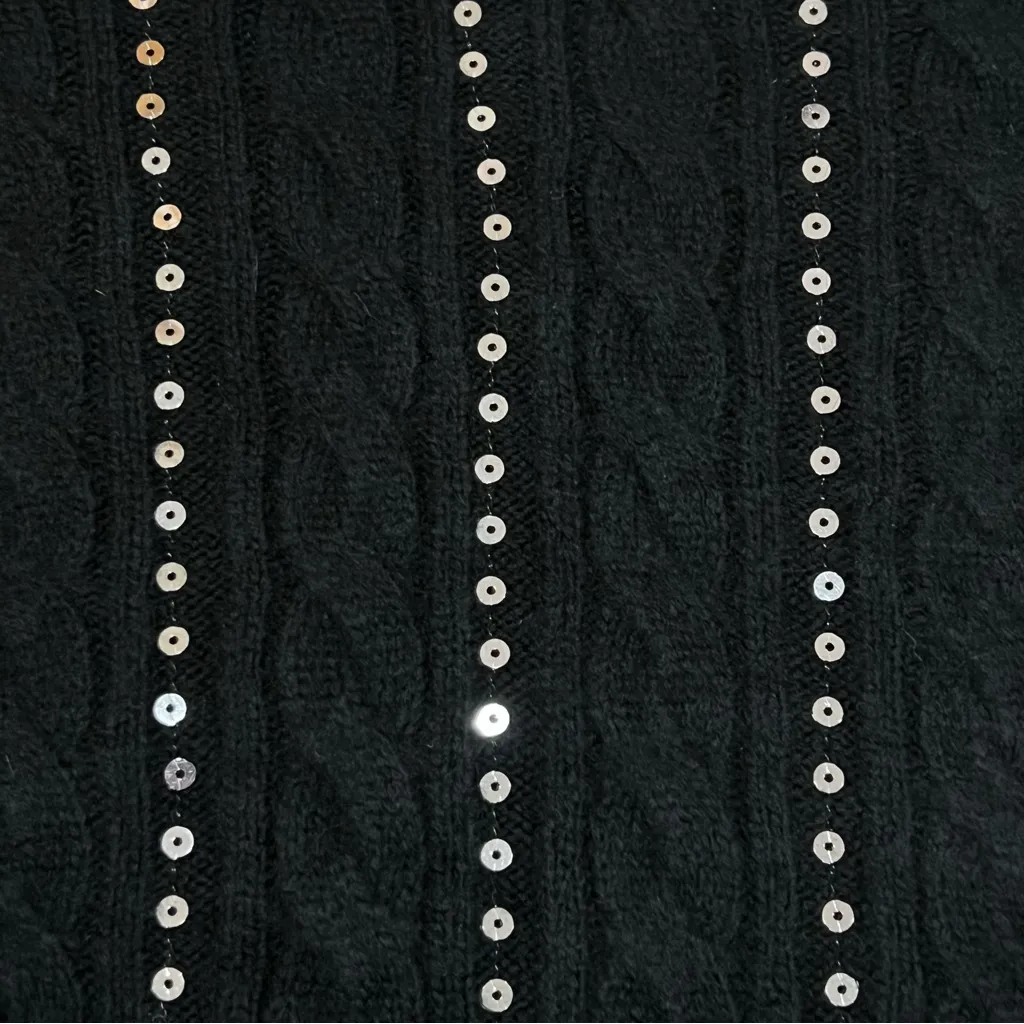 Adyson Parker Black Cable Knit Sequin Striped Sweater Size Large - Image 11