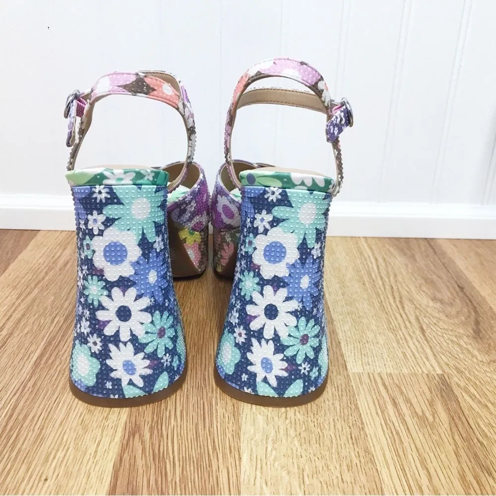 GIANNI BINI Ulti-Mate 70s‎ Floral Platform Sandals Strappy Chunky Heel Size 8.5 - Image 8