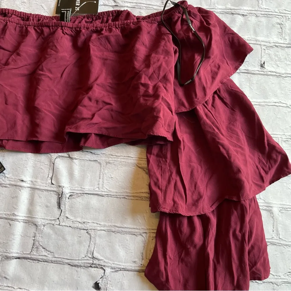 Forever 21 Off Shoulder Aubergine Layered Sleeve Boho Cropped Top Blouse NWT NEW - Image 12