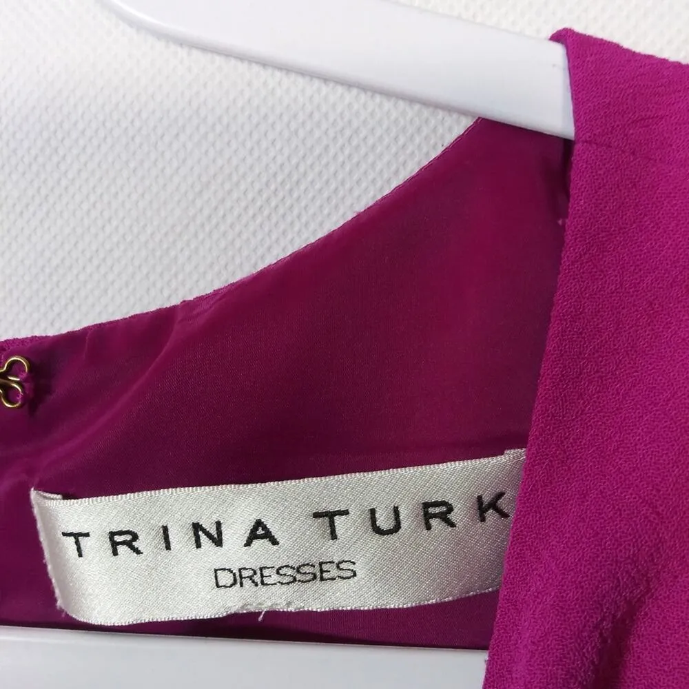 Trina Turk Magenta Alek Sleeveless Cutout Hem 60’s Mod Shift Dress Size M - Image 7