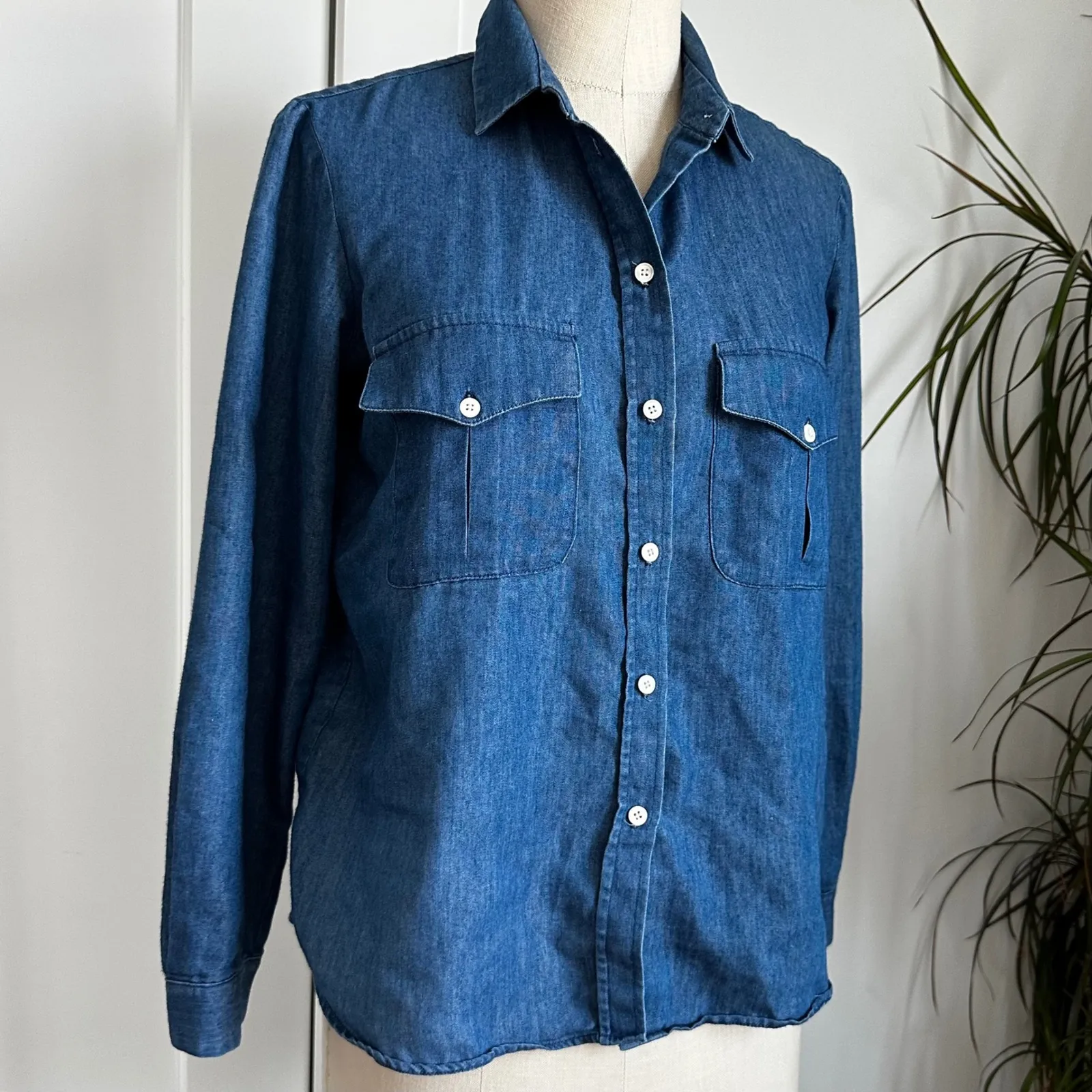 Art Du Basic Denim‎ Shirt Long Sleeve Button Down Pockets Blue Size S - Image 2