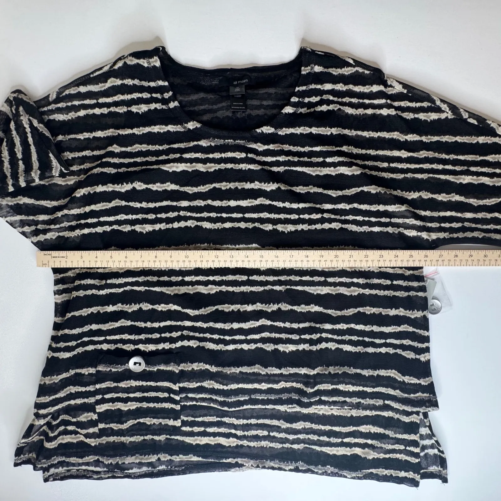 NWT Ali Miles Mesh Tunic Blouse Size 1X Black Stripe Button Back Artsy Lagenlook - Image 10