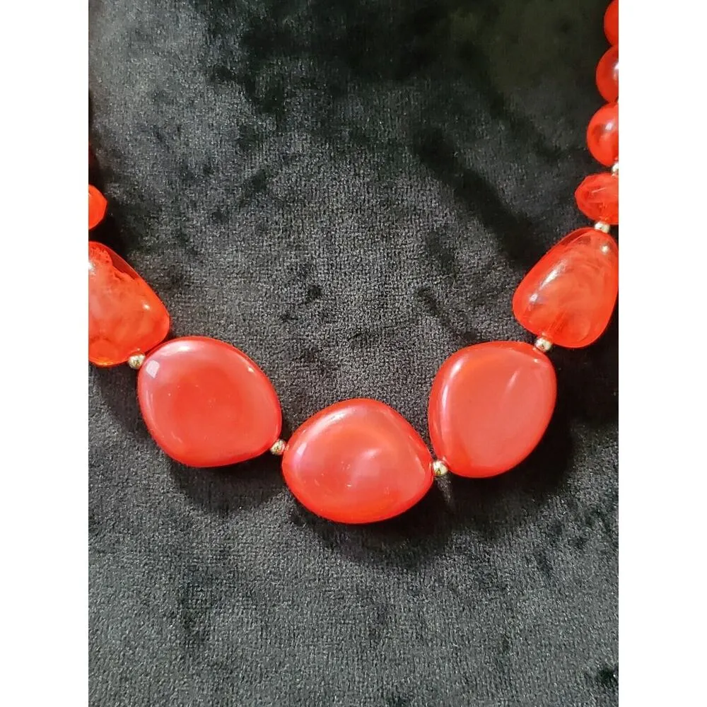 Red Bead Strand Necklace Gold Tone Women Jewelry Simple Style - Image 4