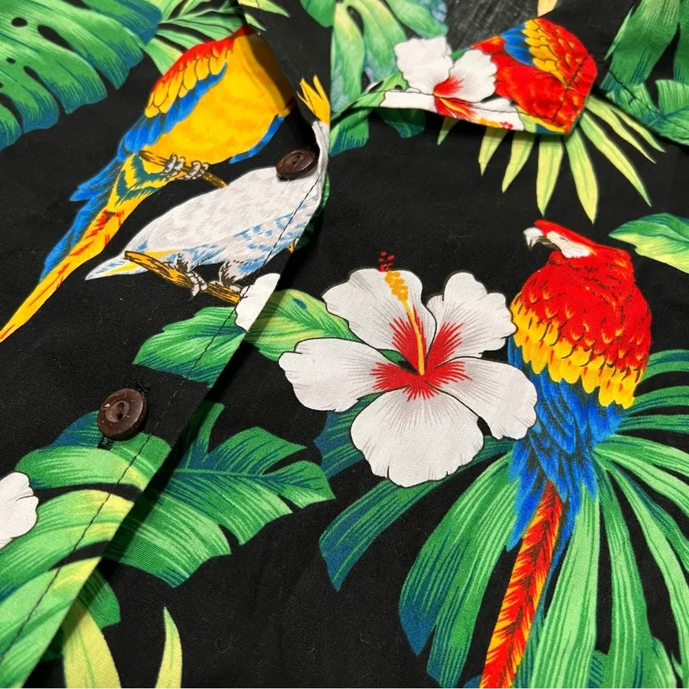 Vintage Alohawears Hawaiian Button up shirt XL Birds Palms Made in Hawaii - Image 7