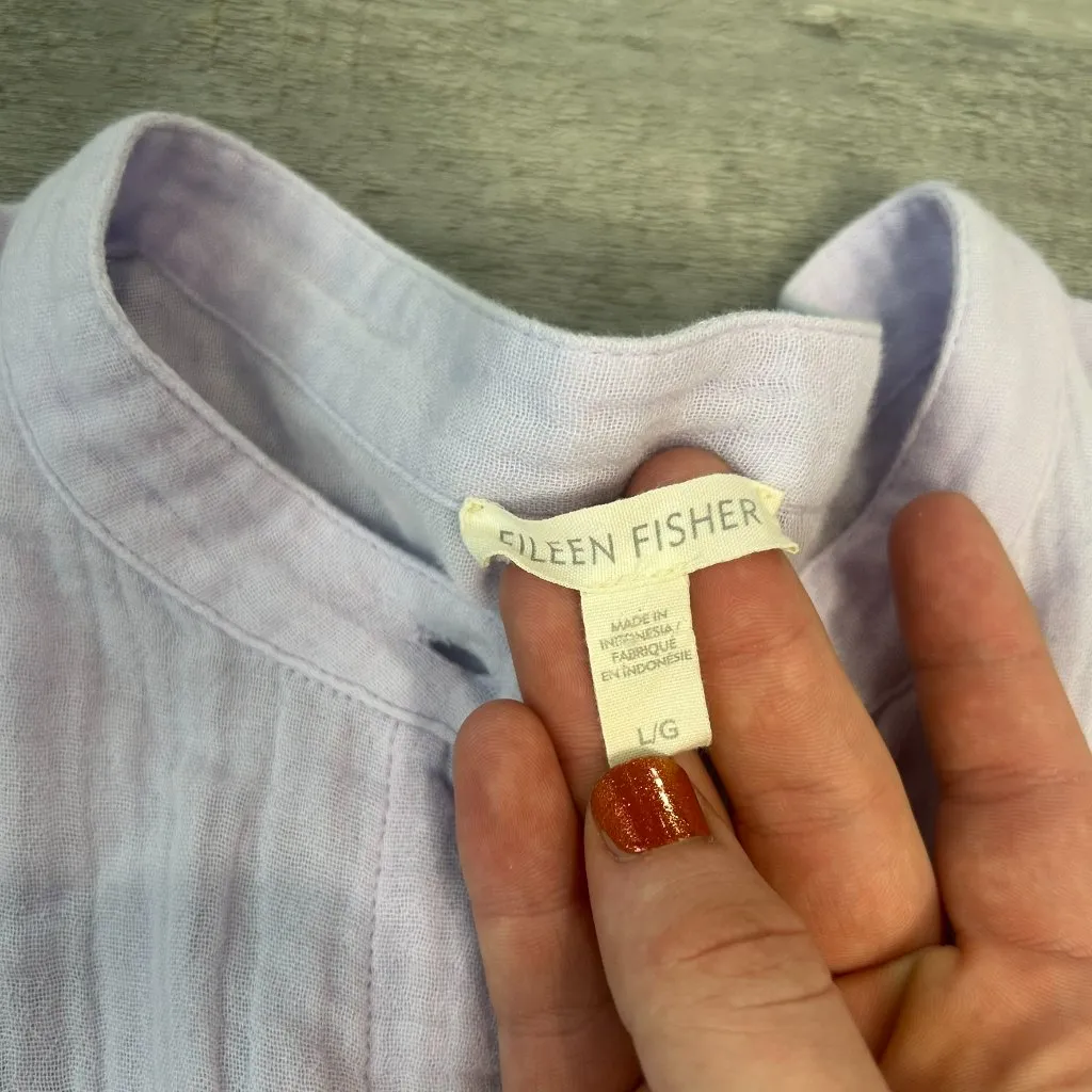 Eileen Fisher Lilac Cotton Gauze Short Sleeve Button Down Top O50 - Image 3