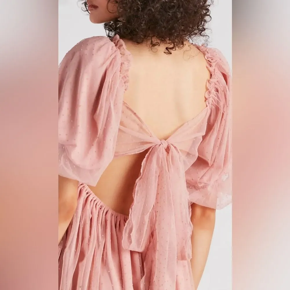 Mable Whimsical Blush Organza Babydoll Muse Chiffon Tulle Swiss Dot Skater Dress Pink Size L - Image 3