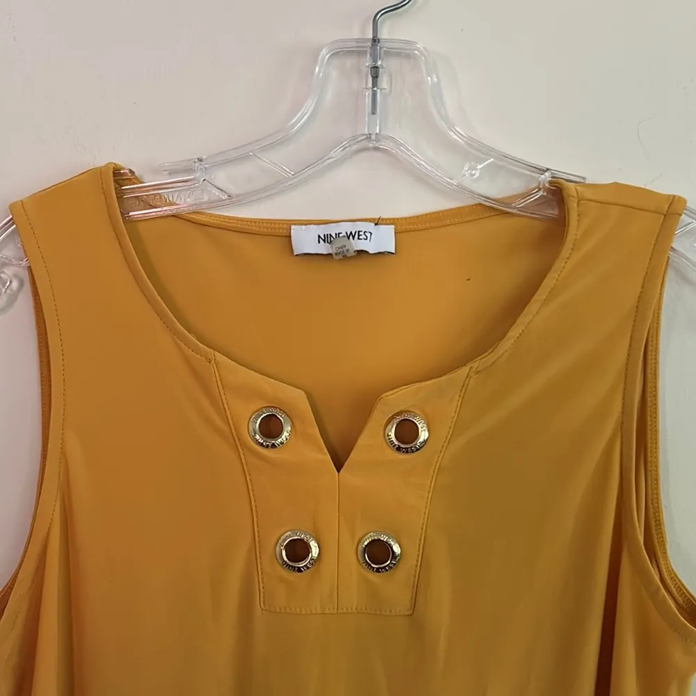 Nine West Mustard Sleeveless Top with Grommet Detail Work Career Office FLAWS - Image 2