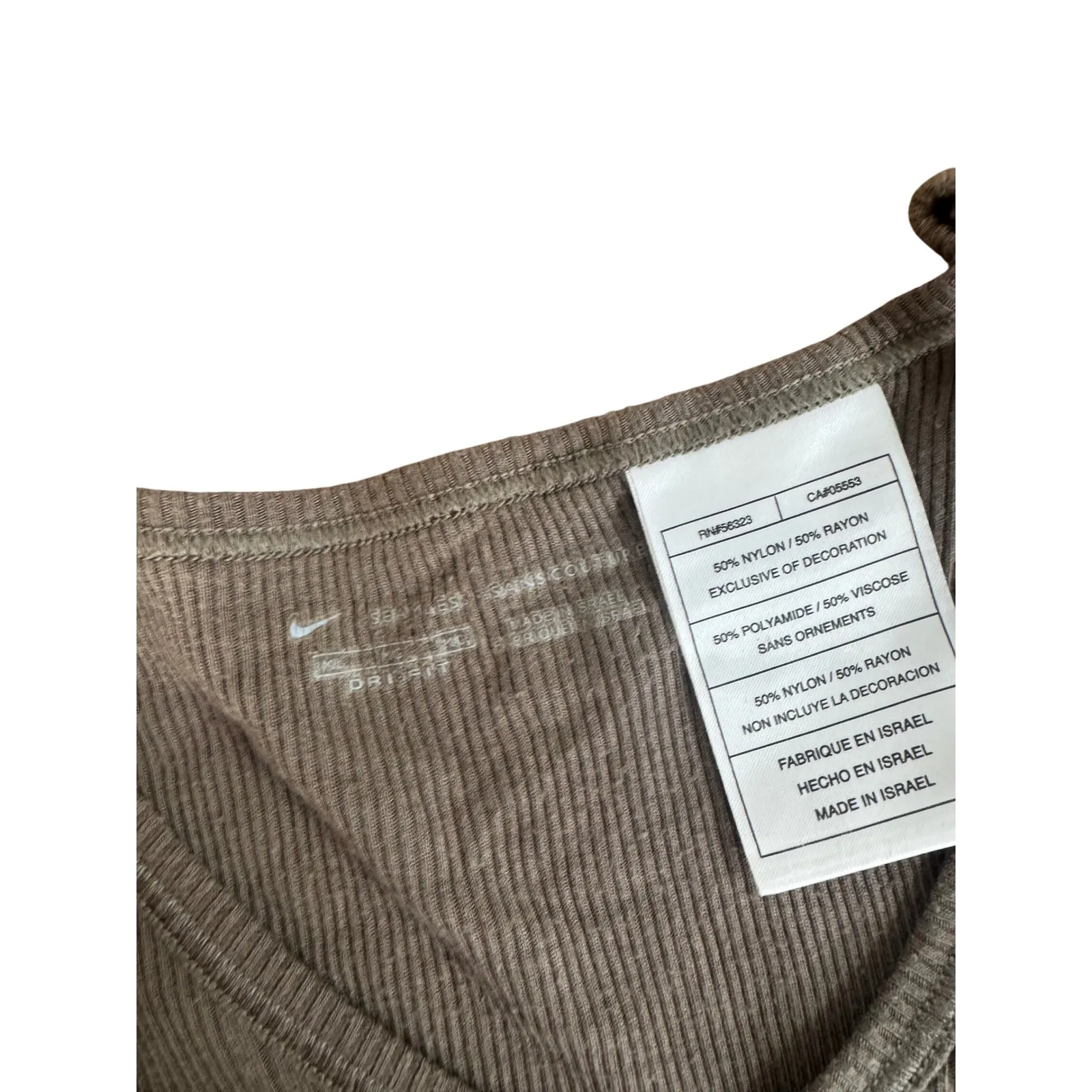 Nike Dri-Fit Seamless Ribbed Long Sleeve Brown Women's M V Neck Shirt Minimalist - Image 3