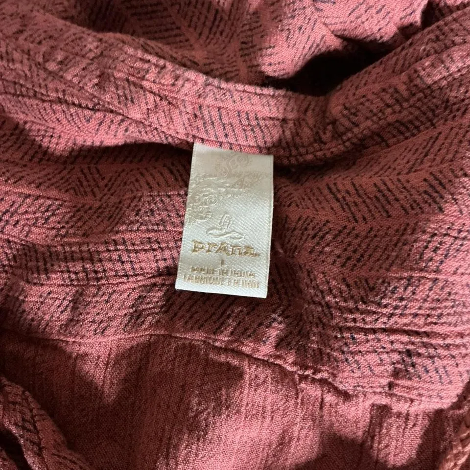 Prana Sleeveless Smocked Waist Maxi Dress Coral Herringbone Pattern L - Image 3