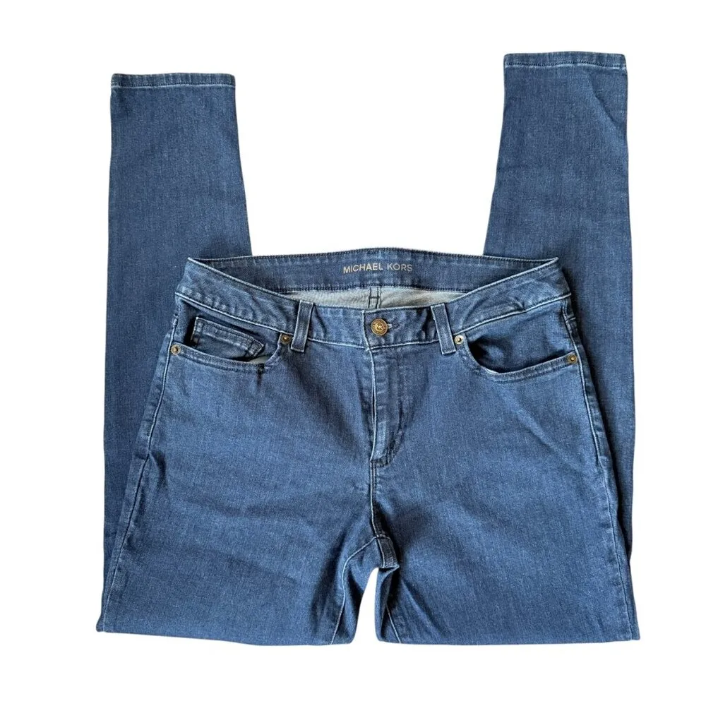 Michael Kors dark wash blue denim stretchy skinny five pocket jeans size 6 - Image 8