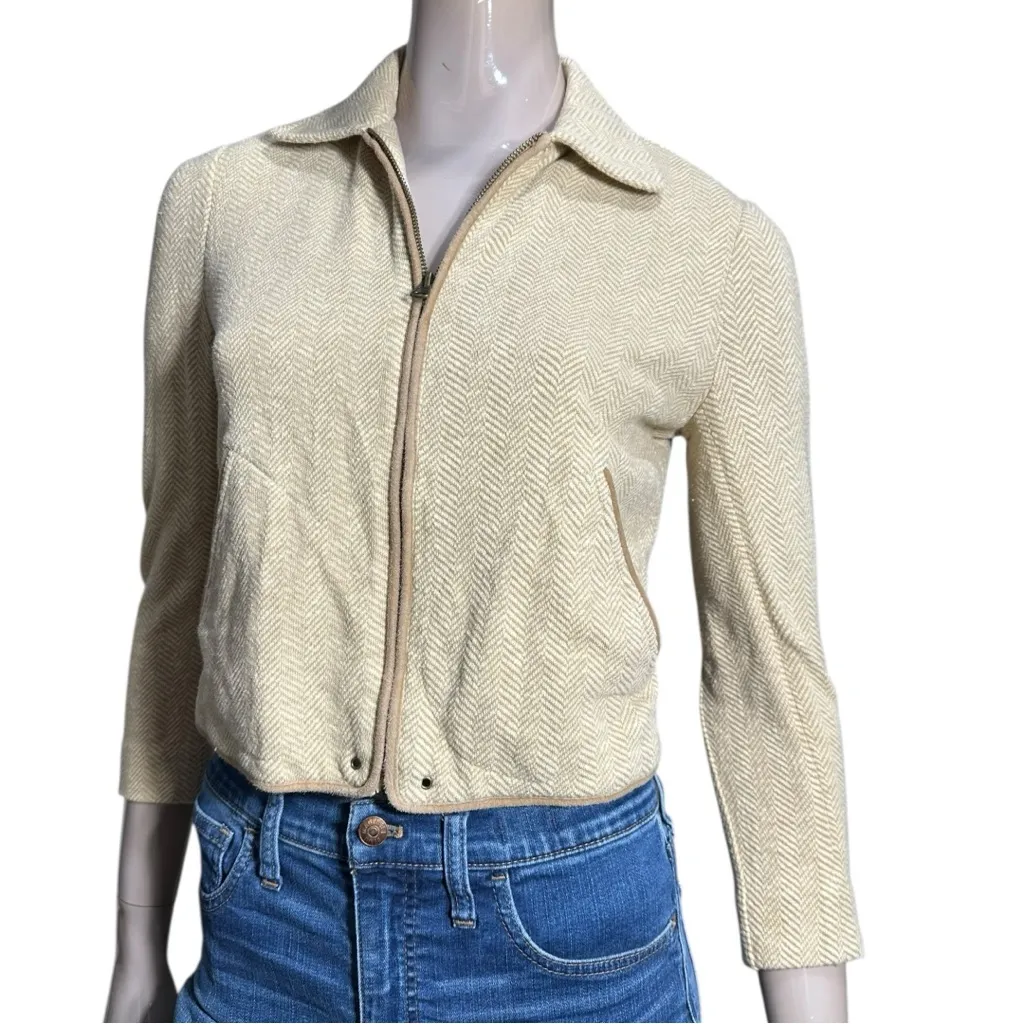 Ralph Lauren Vintage Women’s Size 4 Tan Beige Herringbone Suede Trim Jacket - Image 3