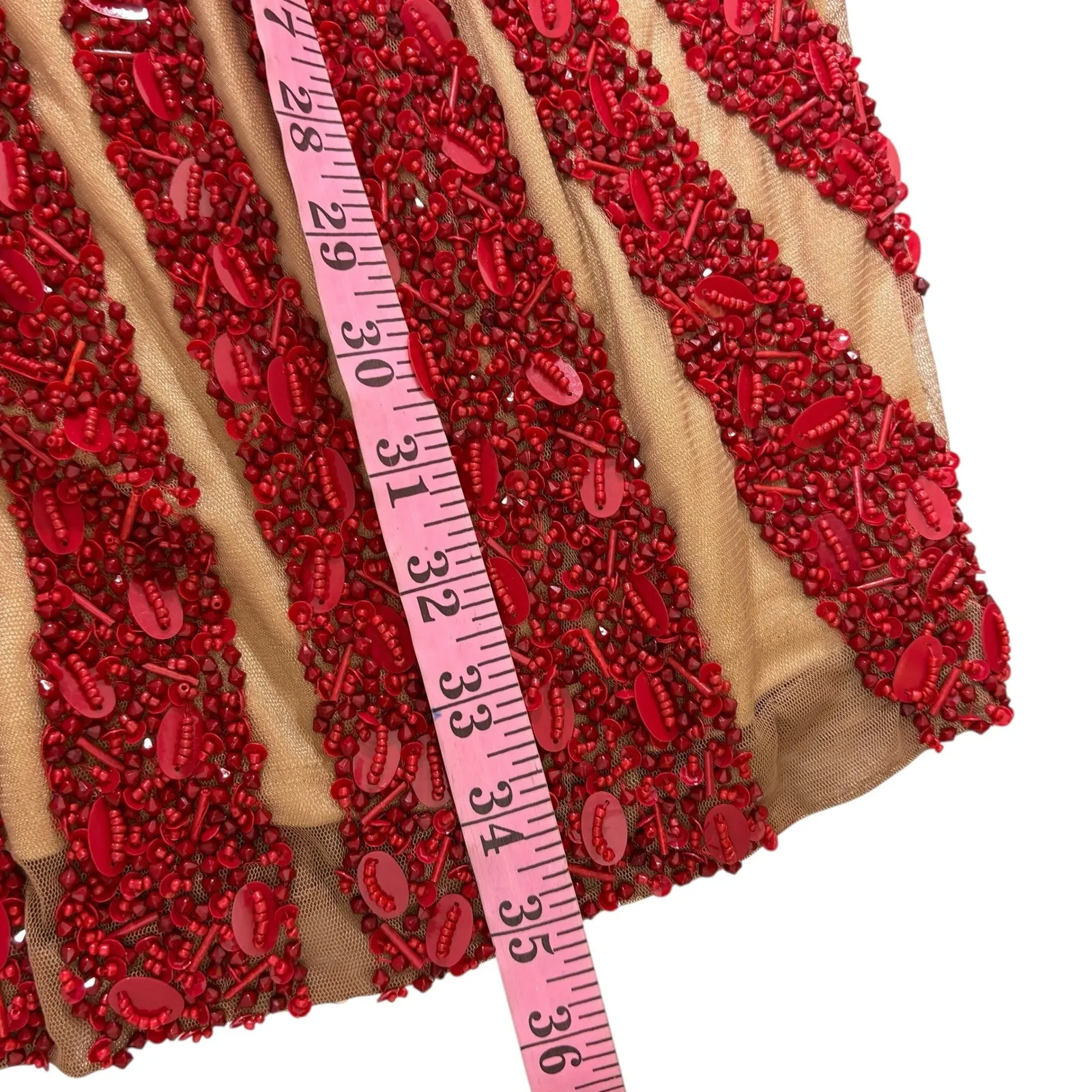 FOREVER UNIQUE LONDON Red Beaded Embellished Long Sleeve Mini Dress Size US 8 M - Image 8