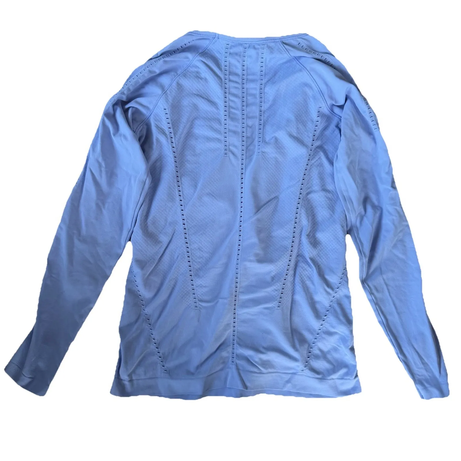 Athleta Foothill Seamless Long Sleeve Tee Shirt Periwinkle XS Cutouts Nylon Gym - Image 4