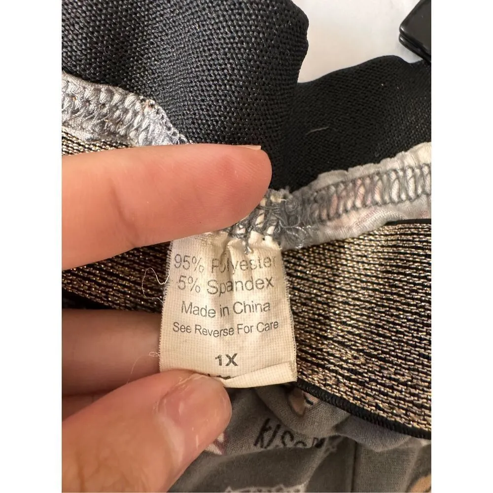 Pusheen the Cat Paris Print Pajama Shorts Metallic Waistband Gray 1X - Image 3