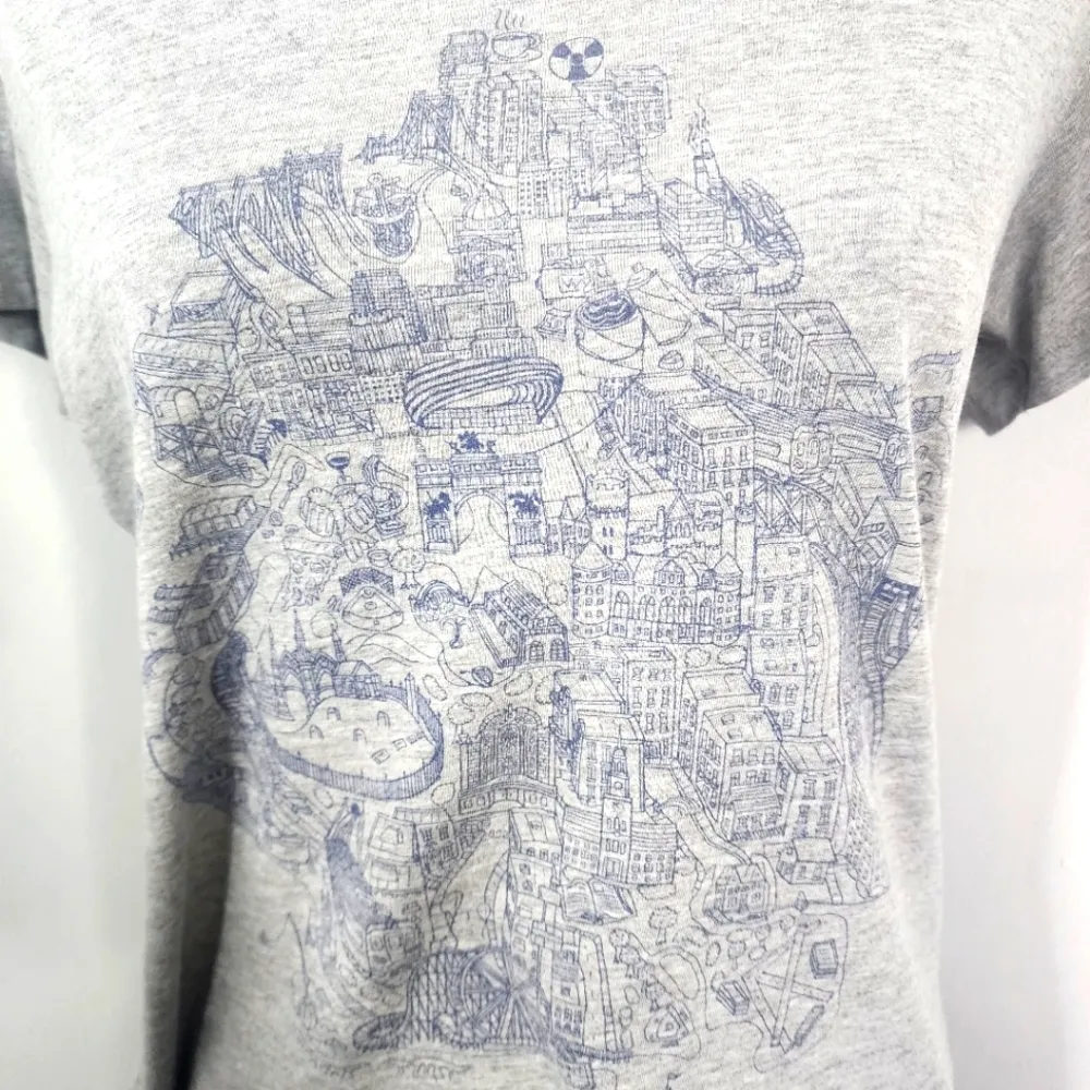 Brooklyn Industries Heathered Grey Map Graphic Tshirt Blue Size M - Image 4