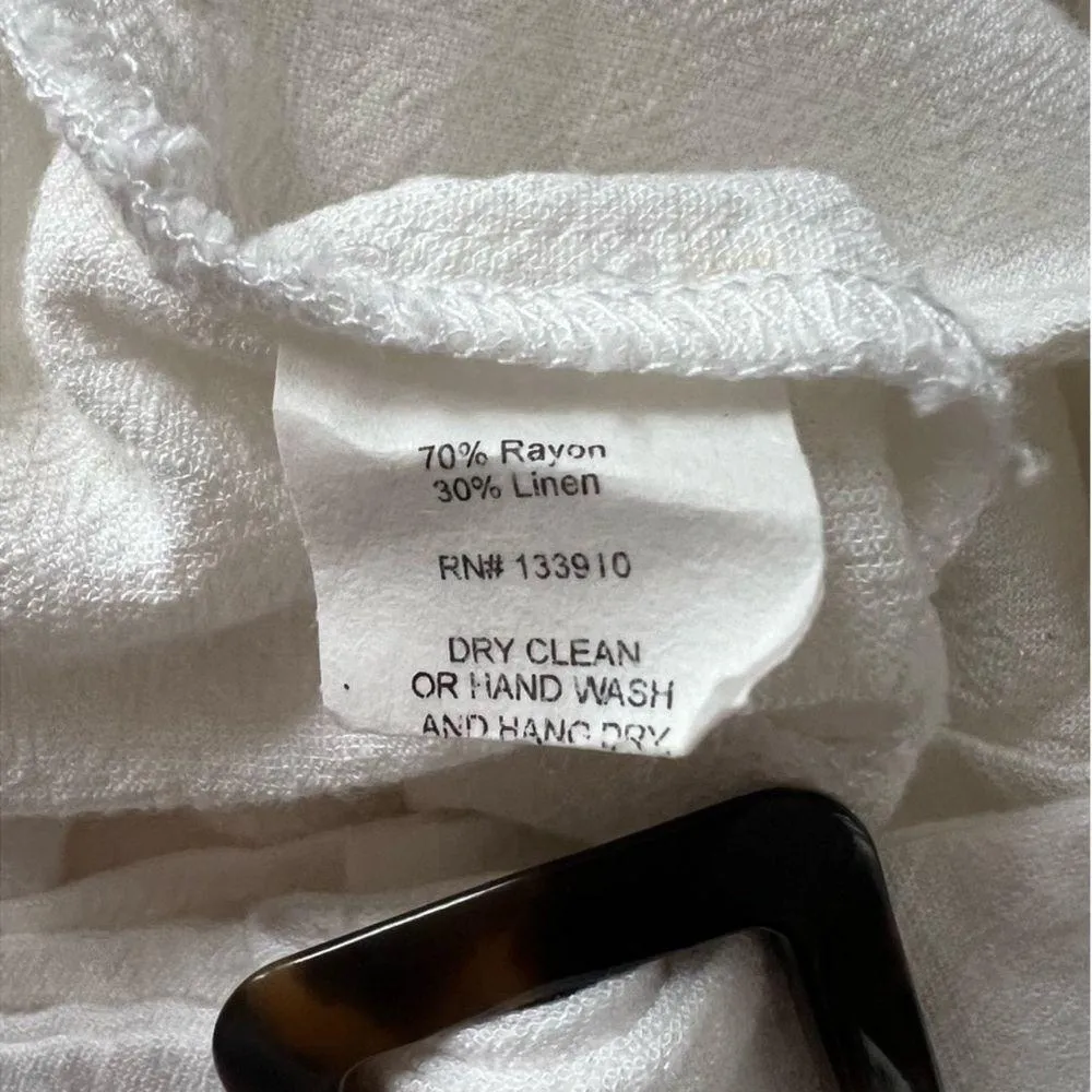 White Linen Blend Percy Shorts Belted Trouser Size Large - Image 8