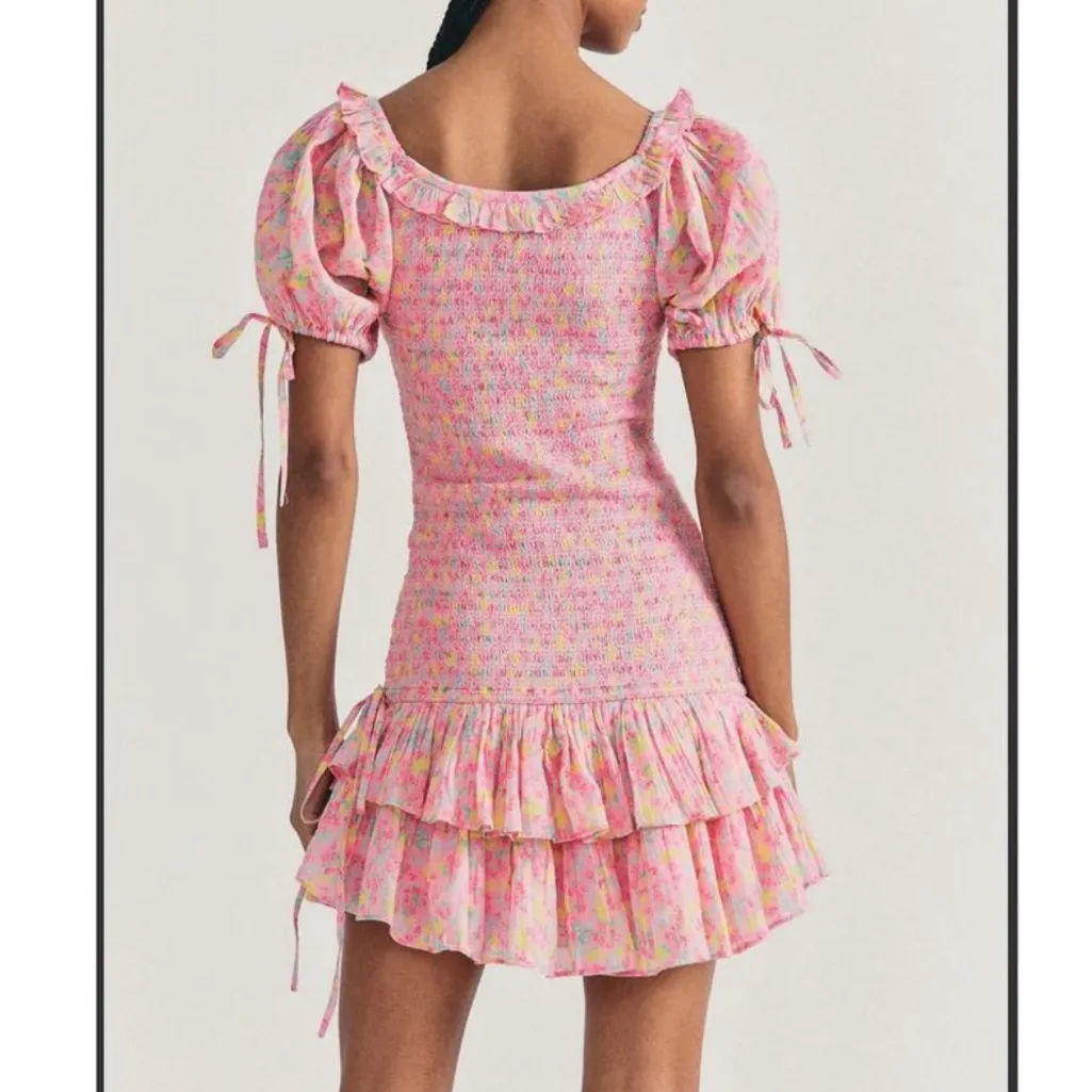 Loveshackfancy Violet Ruffle Mini Dress in Floral Melon Punch size Large $395 - Image 15