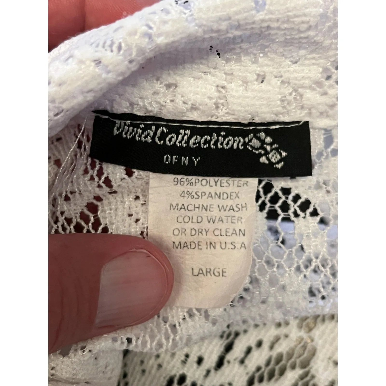 Vivid Collection Lace Button Shirt Womens Large Sleeveless Floral Sheer Top USA White - Image 6