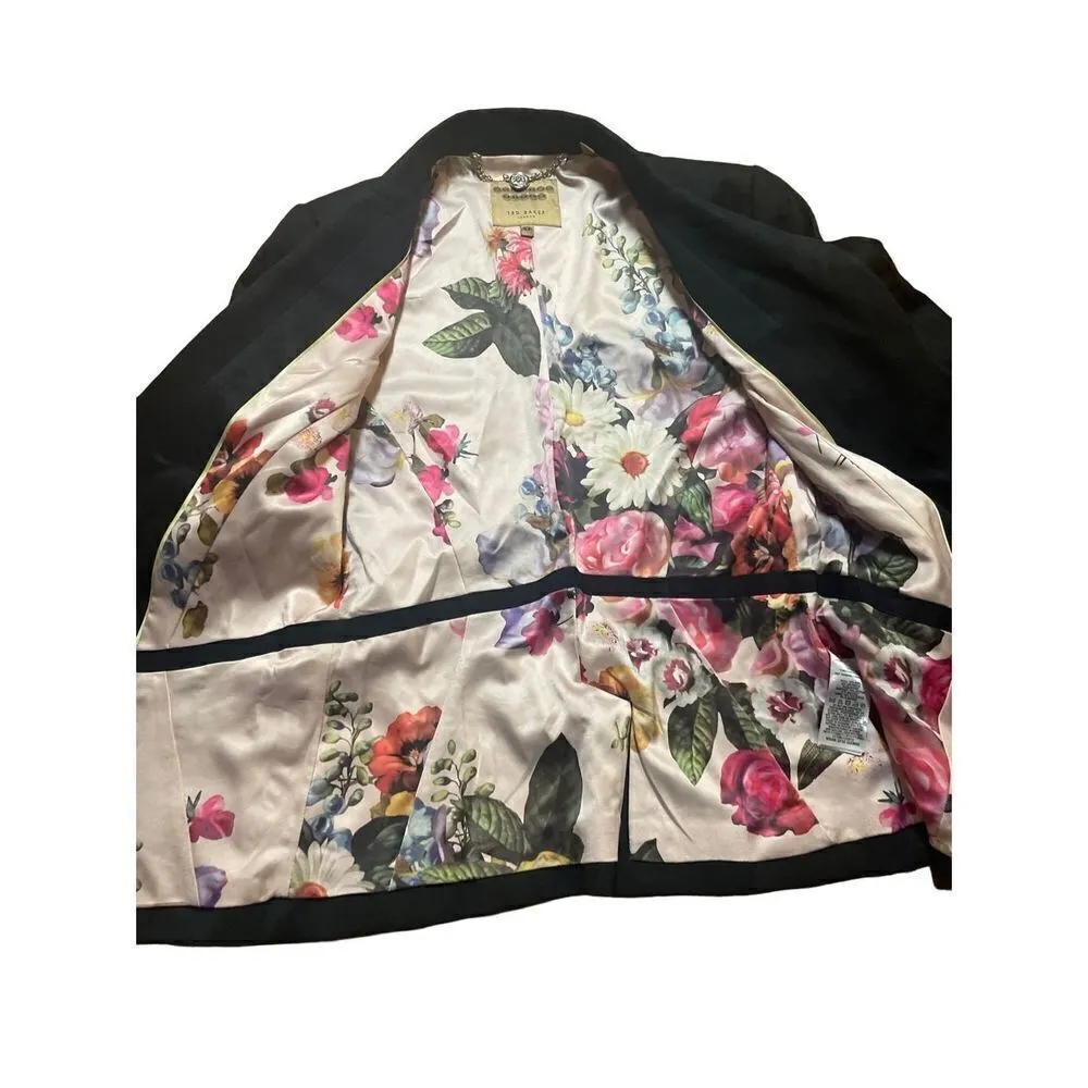 Ted Baker London Black Fitted Tailored One Button Blazer Jacket with flo… - Image 2