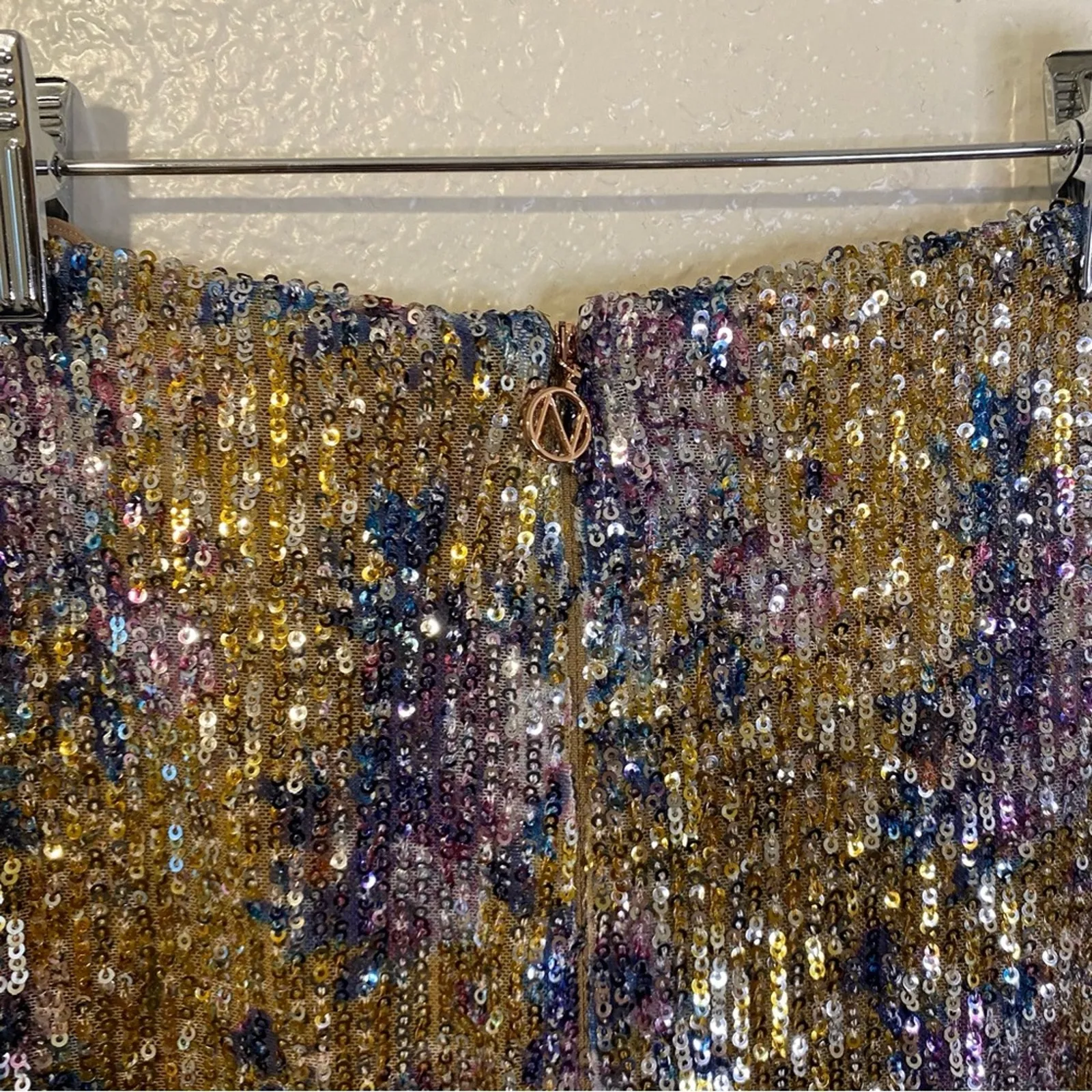 Nookie Revolve Sequined Forever Mini Skirt Ruffle Front Zipper Small NEW W/ Flaw - Image 5