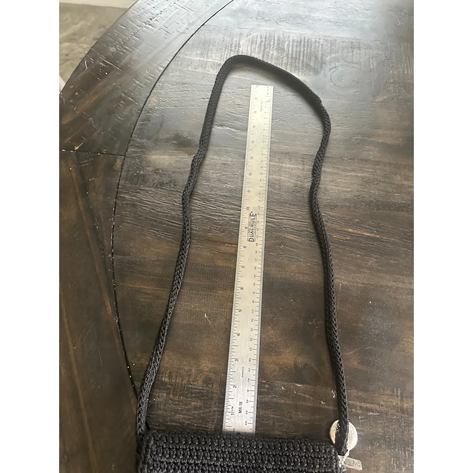 The Sak Black Crochet Crossbody Bag Woven Strap Flap Closure Charm Like new cond - Image 9