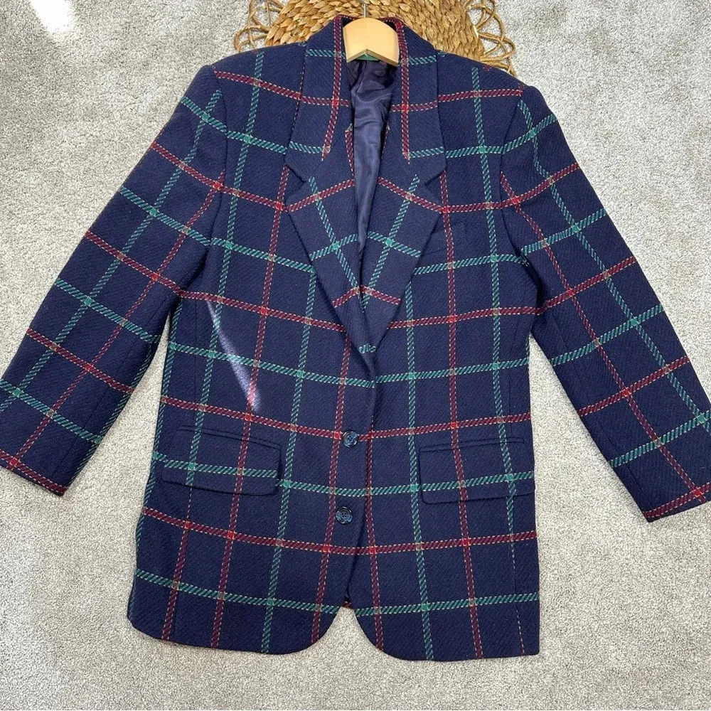 Hunt Club Women’s Blazer 100% Wool Blue Plaid Checkered Classic Jacket Size S - Image 3