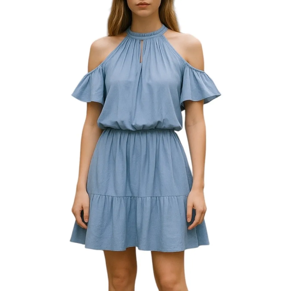 Ramy Brook  Eileen Cold Shoulder Satin Mini Dress Light Blue Size S - Image 2