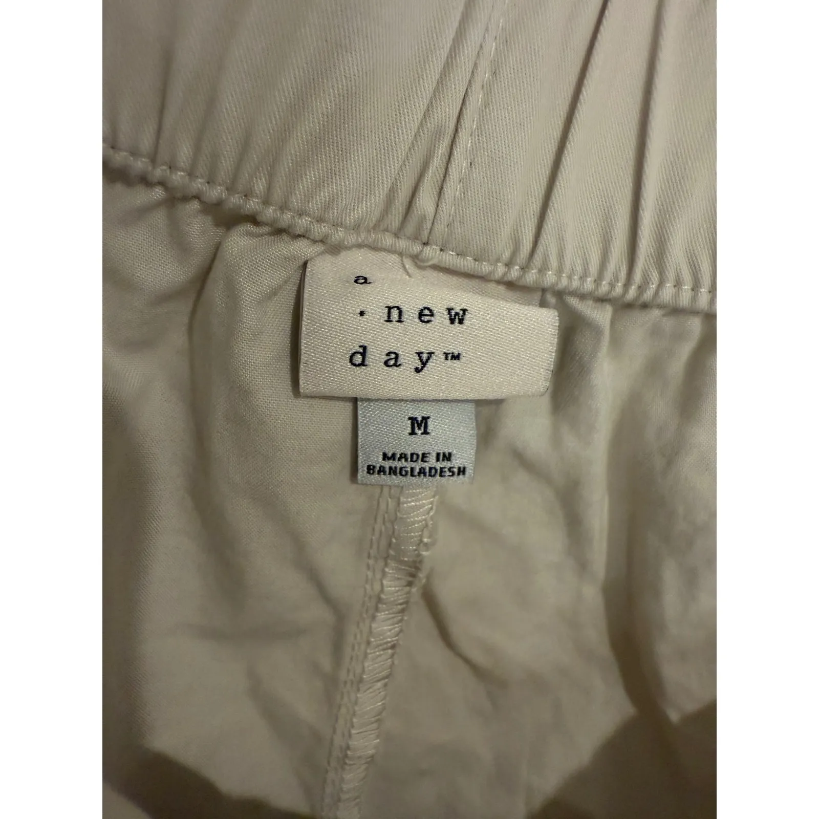 A New Day Cotton Blend Pants‎ Elastic Waist Casual Cropped Beige Size M - Image 3