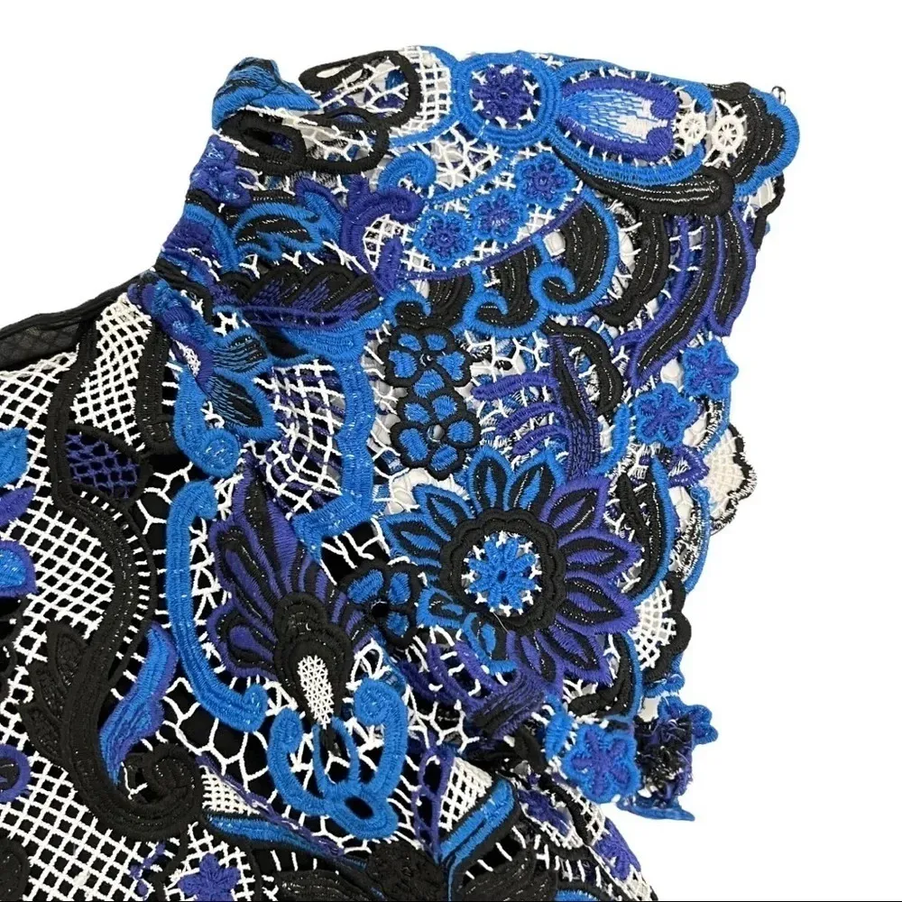 Alice + Olivia Maxie Lace Off Shoulder Embroidery Top Blouse Blue Multi Size XS - Image 8