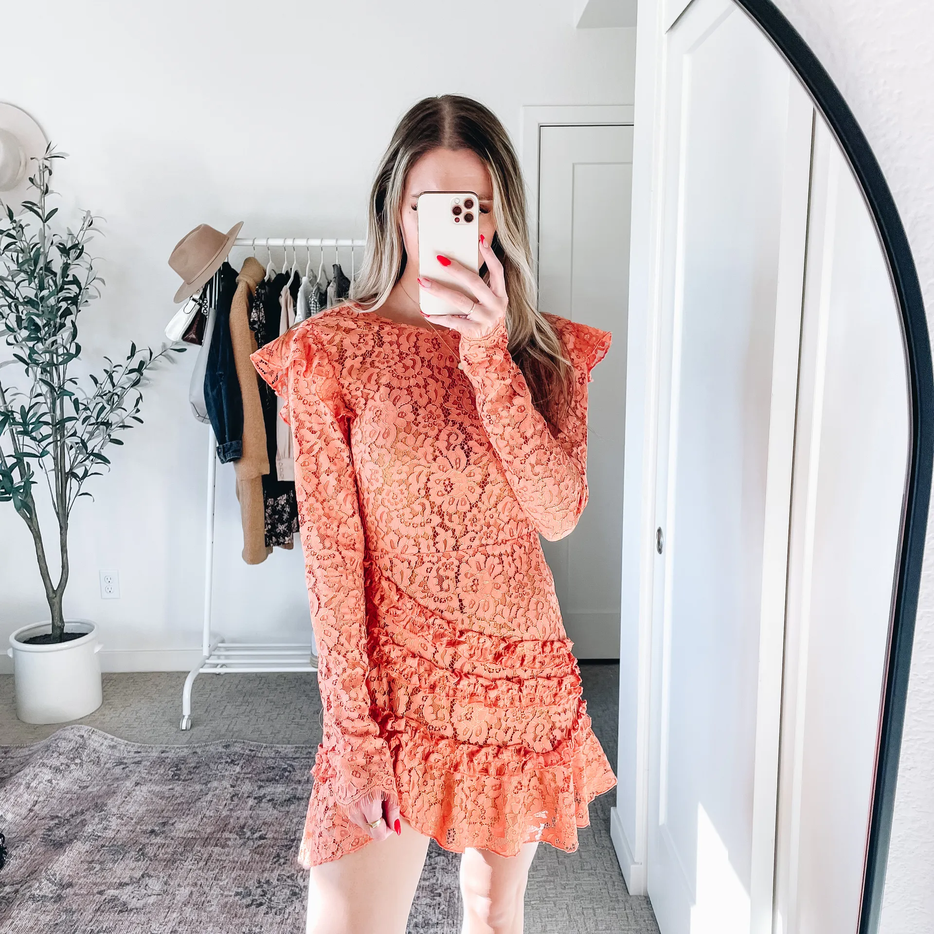 Revolve  Lee Coral Lace Ruffle Long Sleeve Mini Dress - Image 6
