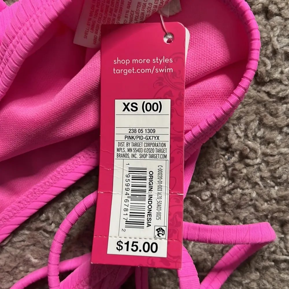 2 Piece Ribbed Bikini Swim Top & Hipster Bottom XS Women’s Hot Pink - Image 9