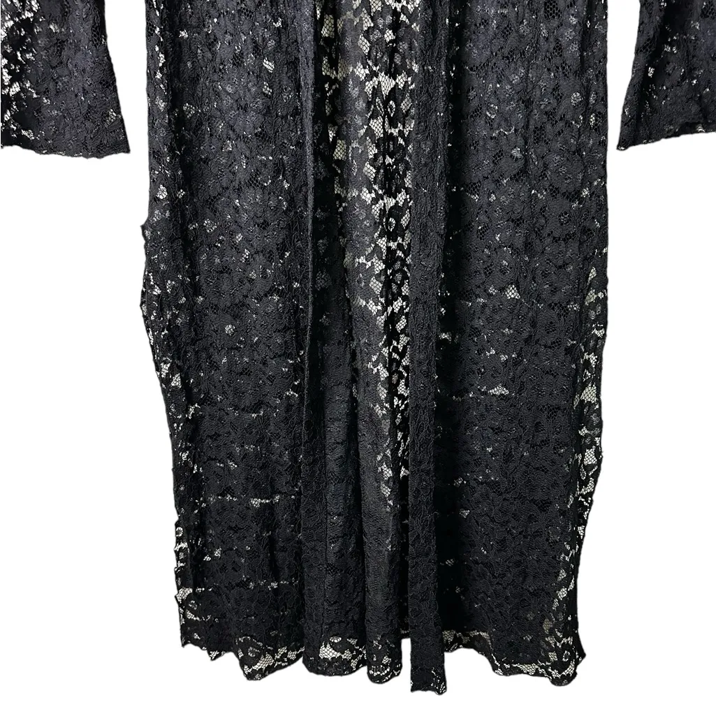 Vintage Womens Lace Duster Cardigan Black Size Large WhimsiGoth Witchy - Image 4