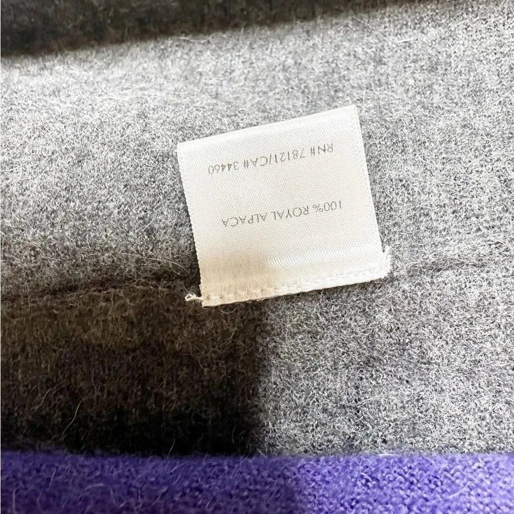 EILEEN FISHER 100% Royal Alpaca Color Block‎ Purple Gray Open Knit Cardigan 2P - Image 4