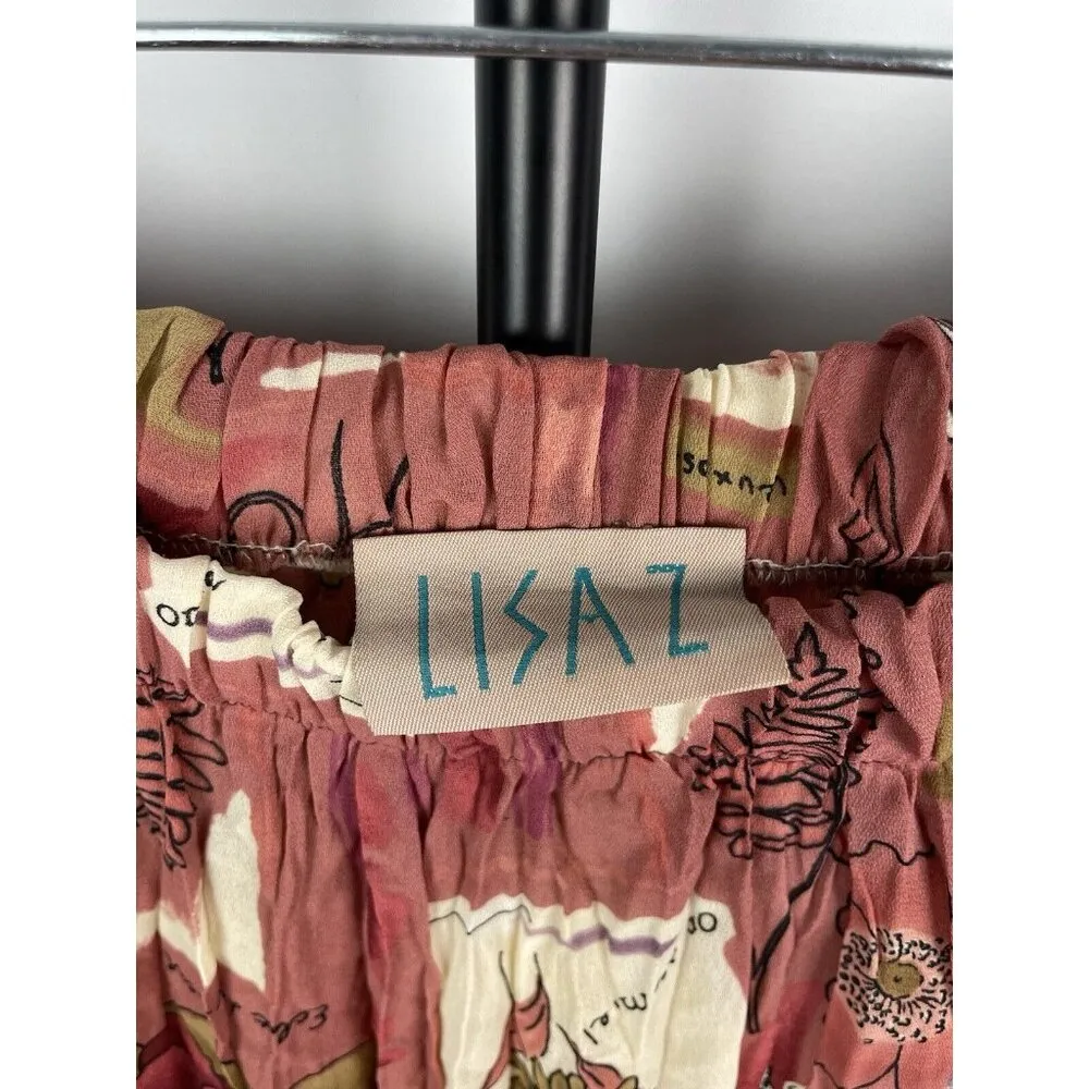 Lisa Z Dusty Pink Floral Garden‎ Crinkle Chiffon Sheer Pants Size S - Image 5