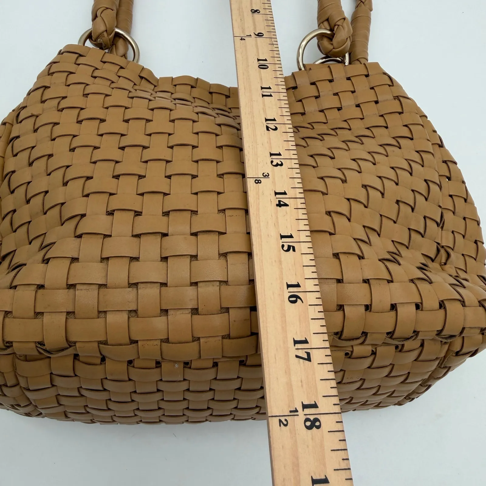 Nine West Vegan Leather Tan Basket Weave Vacation Casual Shoulder Bag - Image 5