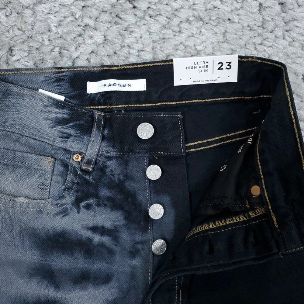 Pacsun Ultra High Rise Slim Jeans Two Tone Tie Dye Black Eco Women's Size 23 - Image 4