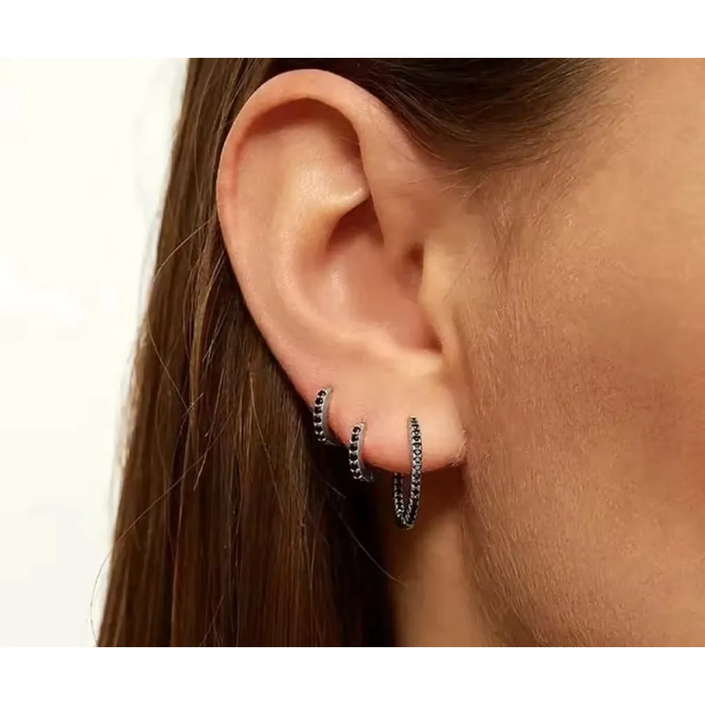 NEW Black‎ Onyx Sterling Huggie Hoop Earrings, 9mm - Image 11