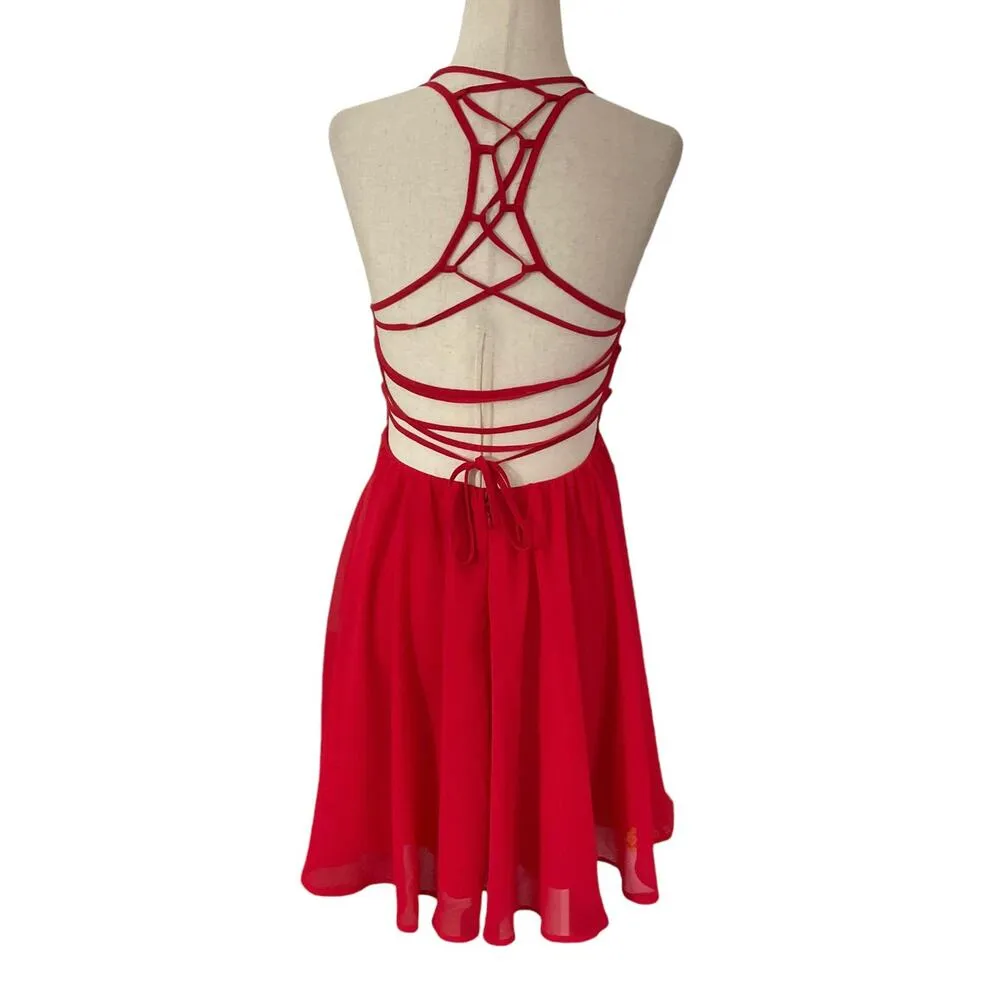 Lulus Red Open Back Fit & Flare Mini Dress Women Size Large | 12-9 - Image 2