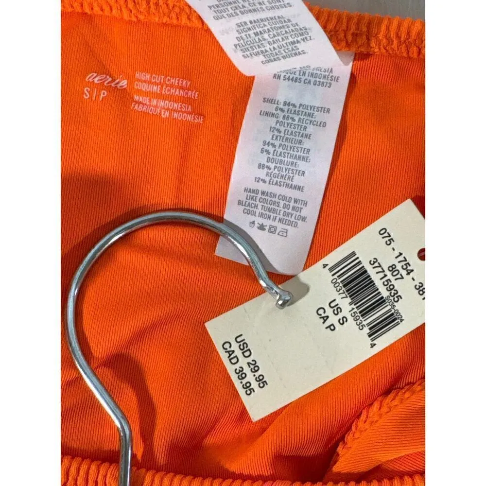 AERIE SWIMWEAR Women's‎ Crinkle Orange Swimwear  Bottom Small NWT - Image 4