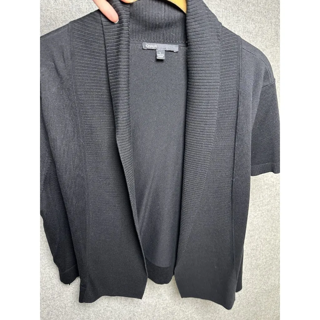 Chaus Large Womens Cropped Cardigan Sweater Shrug Black Open Short Sleeve - Image 9