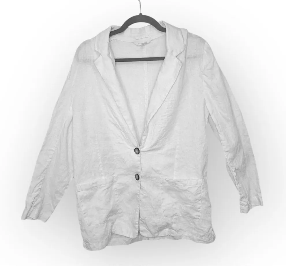Garnet Hill White Linen Blazer Lightweight Relaxed Fit Coastal Minimalist Medium - Image 1