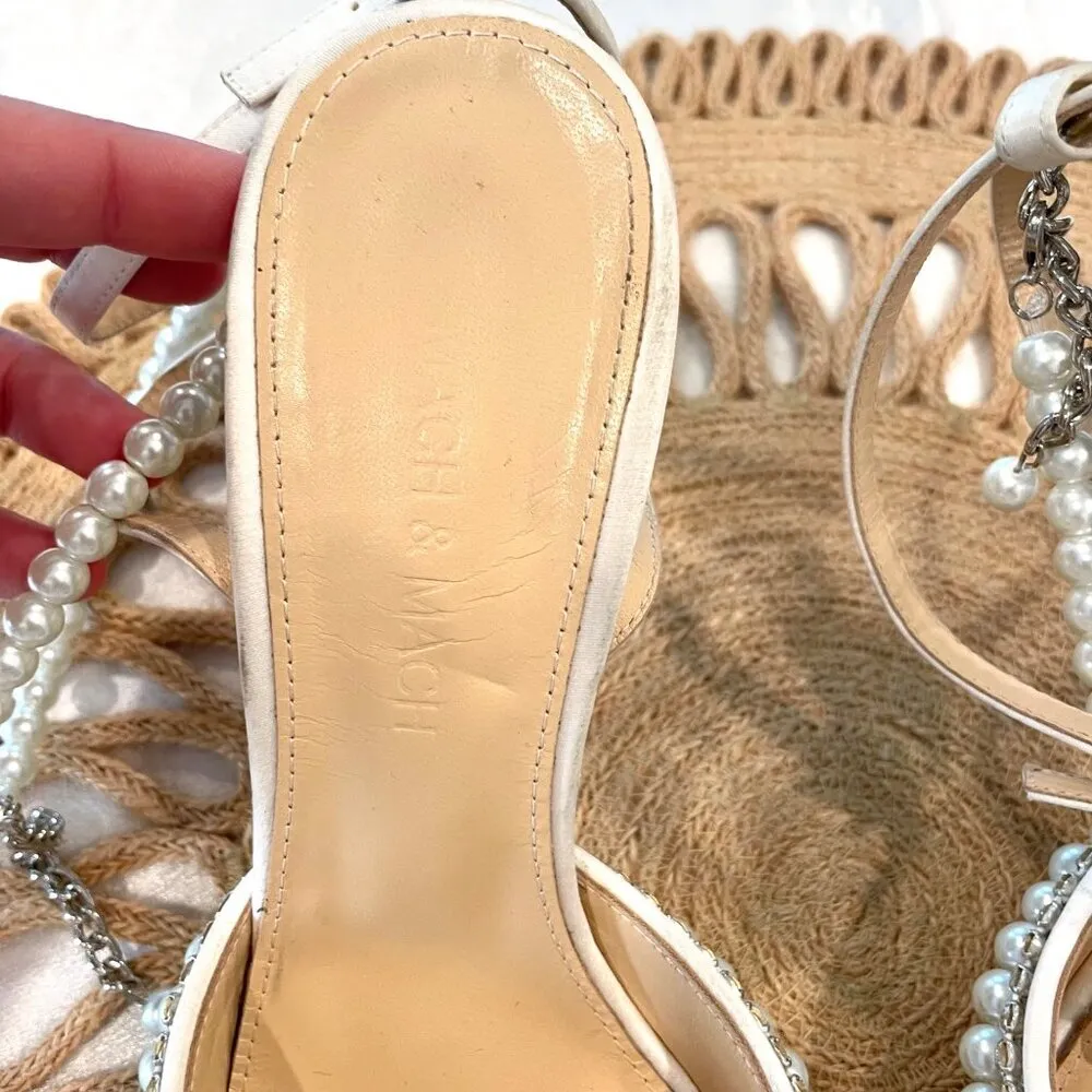 Mach & Mach Bow of Elizabeth Iridescent Faux Pearl Sandals Size 38 White - Image 7