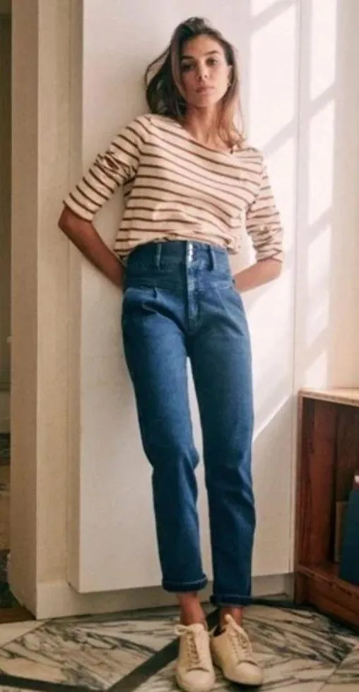 💕SEZANE💕 Sama High Waisted Tapered Jeans ~ Blue Denim 36 EU = US 4 NWT - Image 1