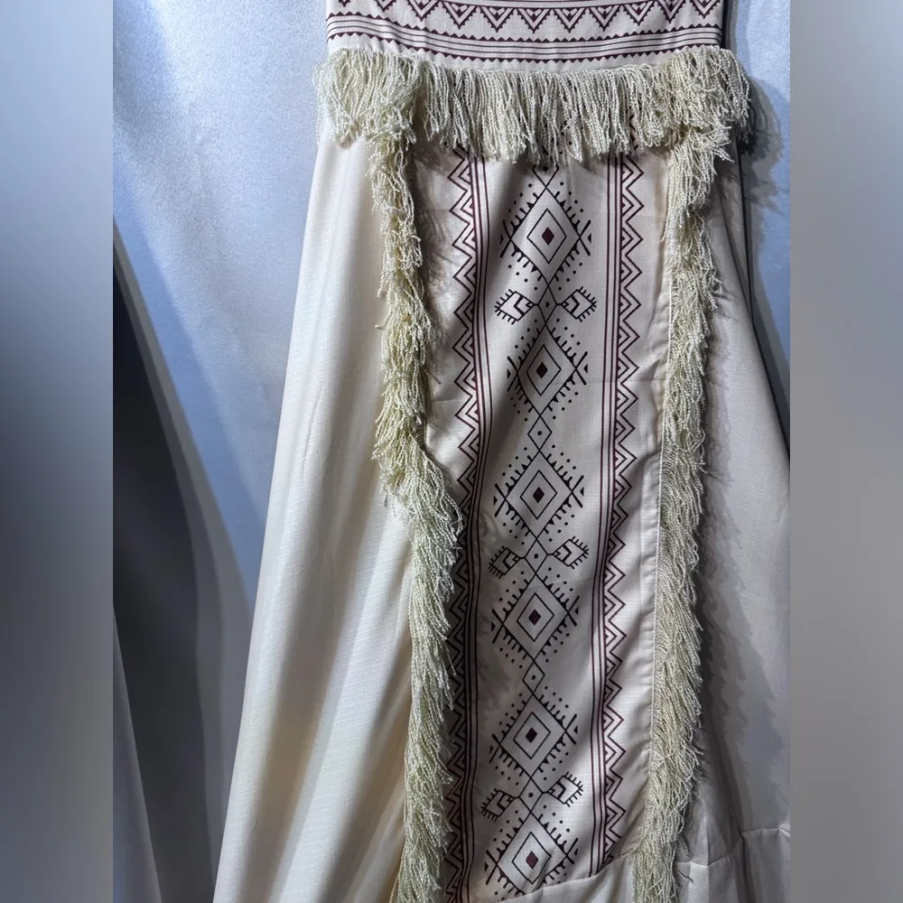 Rare Tribal Vintage Boho Fringe Skirt size small Brown - Image 5