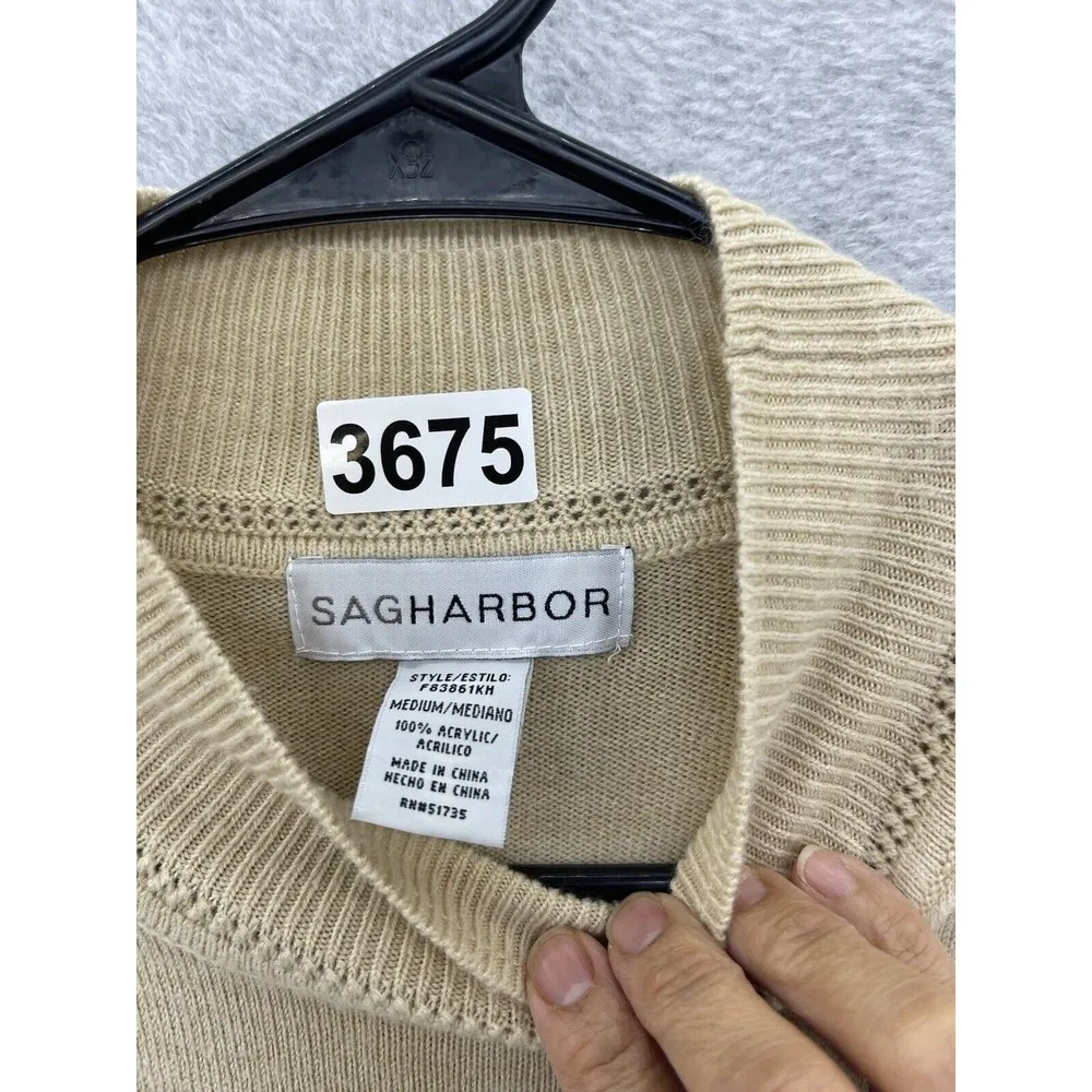 Sag Harbor Women's Pullover Sweater Solid Beige Size Medium Knit Long Sleeve - Image 7