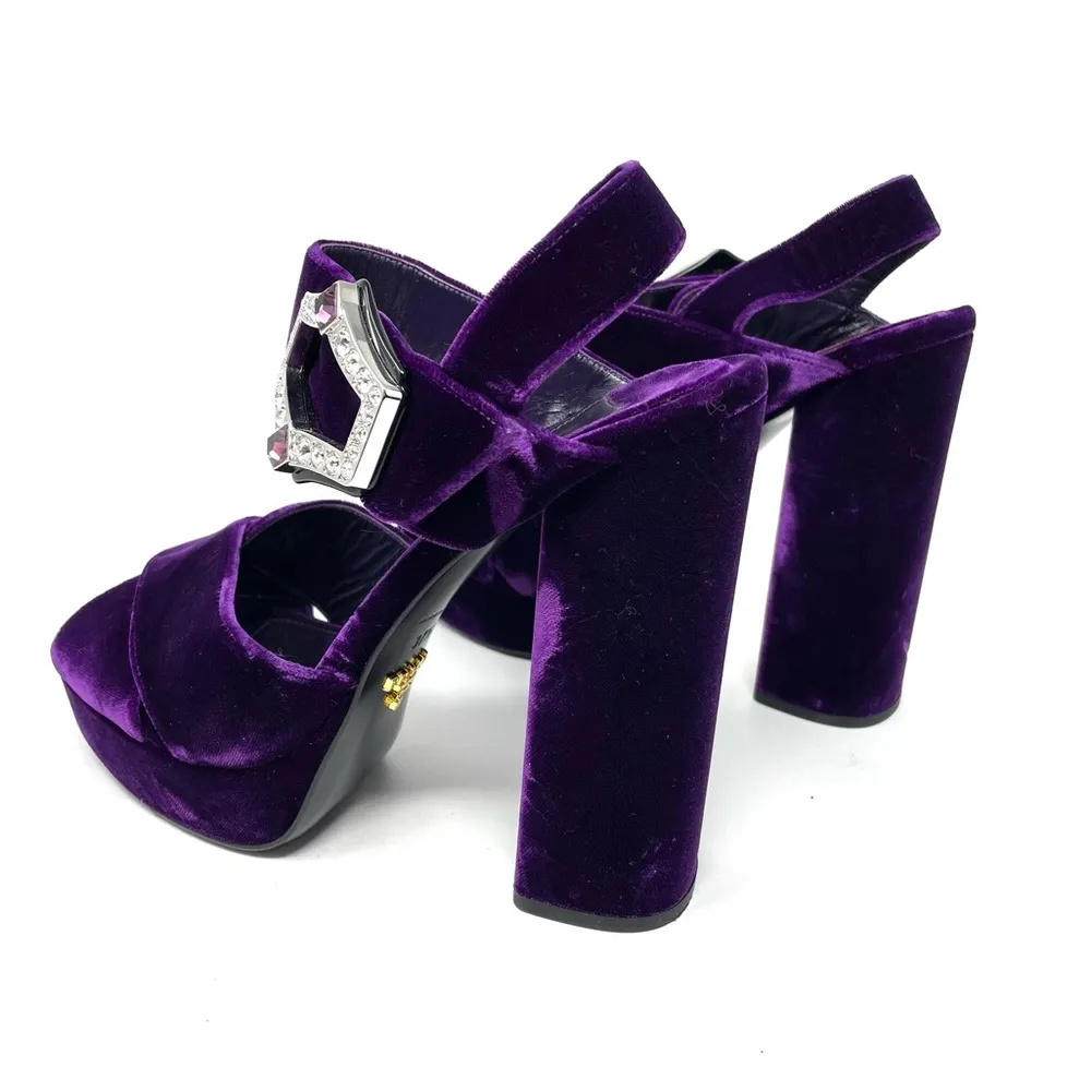 purple velvet platform sandals, made in Italy size 37.5 - Image 7
