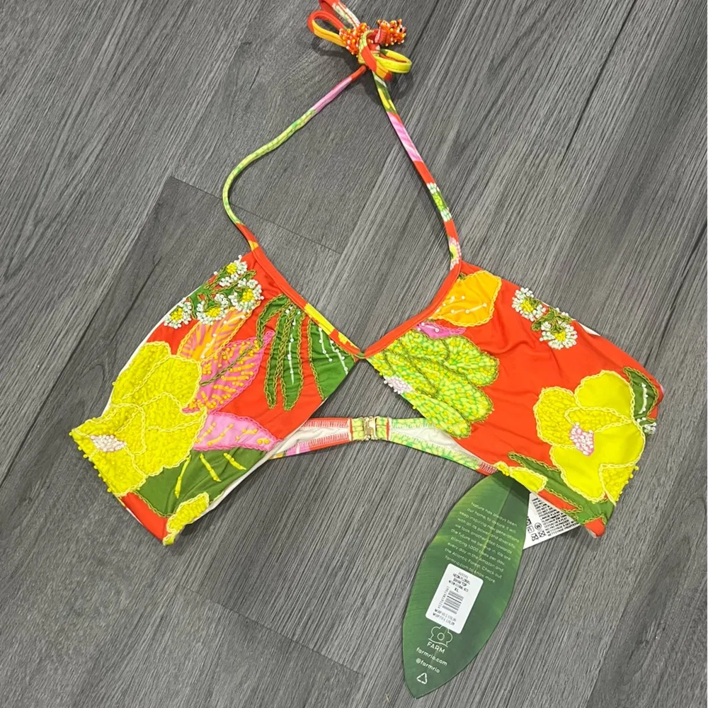 NWT Farm Rio Red Neon Floral Halter Neck Beaded Bikini Top XL - Image 2