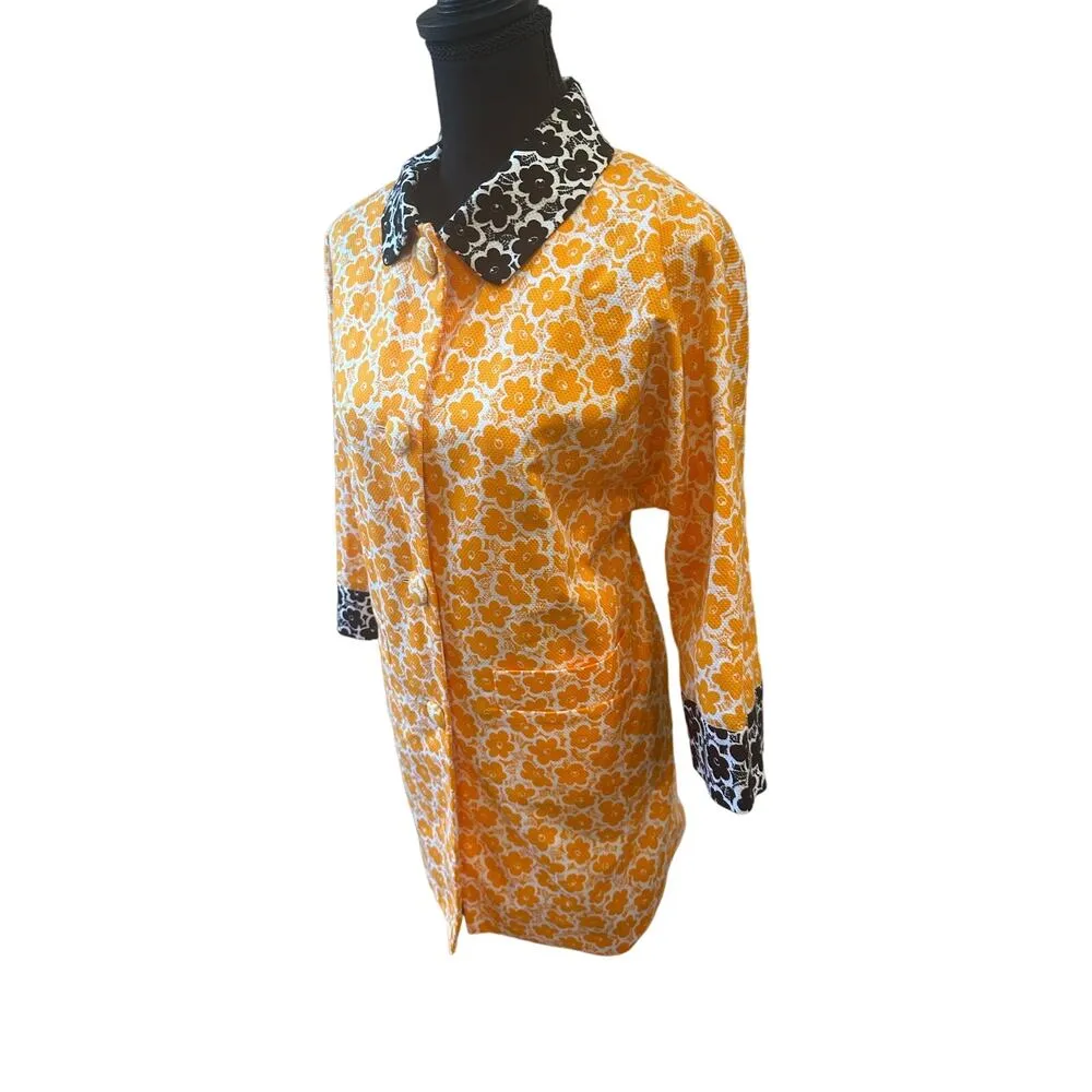 Rare Designer l Love Moschino Bright Orange Floral Unlined Lightweight Coat Sz 4 - Image 11