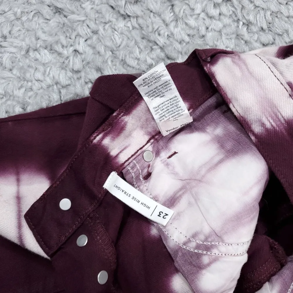 PacSun Eco Raspberry Tie Dye High Waisted Straight Leg Jeans Size 23 Purple Crop - Image 5