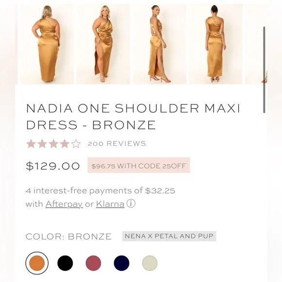 PETAL & PUP NWT $129 bronze satin one shoulder maxi dress  8‎ M - Image 4